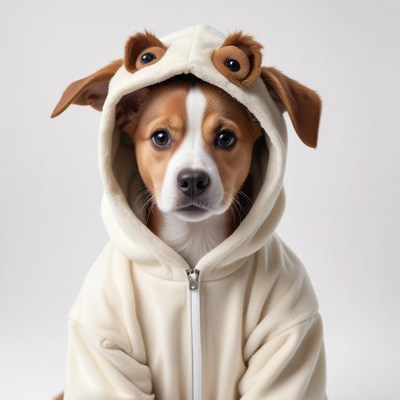 Cute dog in cozy costume