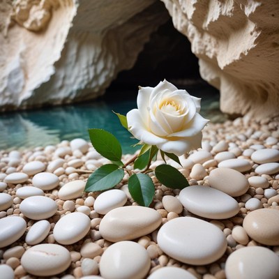 White rose by tranquil water