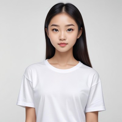 Young model in plain shirt