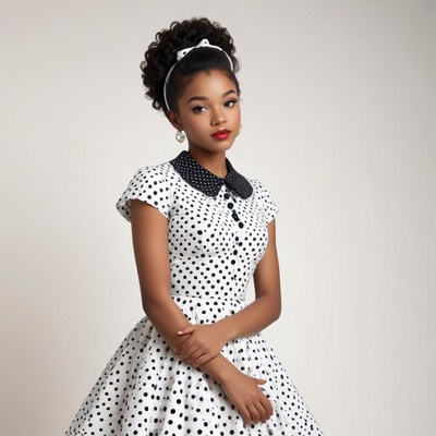 Vintage style polka dot dress model