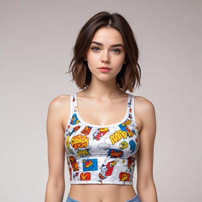 Young woman in stylish graphic top
