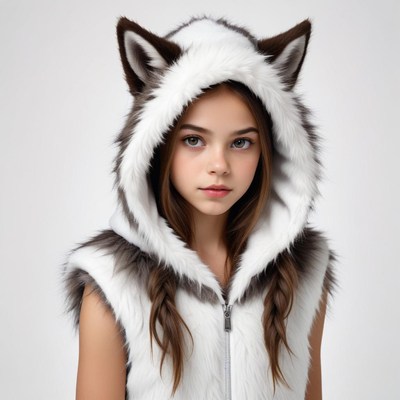 Girl in wolf hoodie posing beautifully