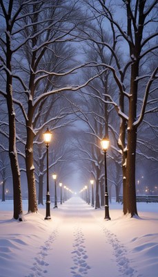 Snowy pathway at twilight