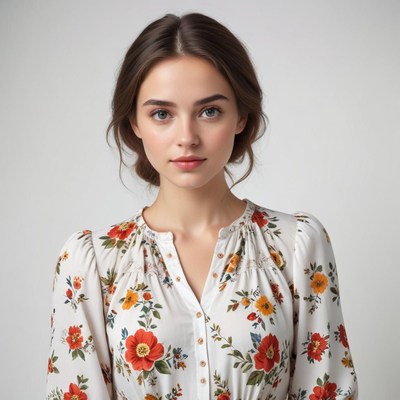 Young woman with floral dress portrait