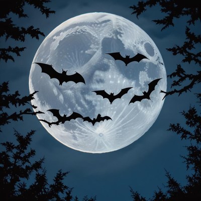 Bats flying under full moon