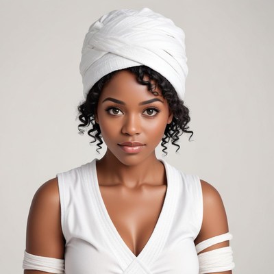 Elegant portrait of a woman with head wrap