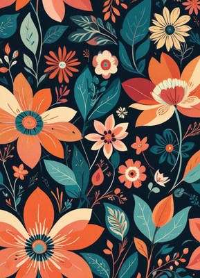 Bright floral pattern on dark background