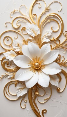 Elegant white flower design with gold accents