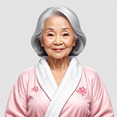 Elderly woman wearing a pink robe