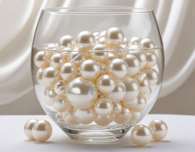 Beautiful pearls in a glass bowl