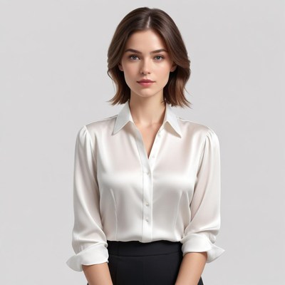 Model showcasing elegant white blouse