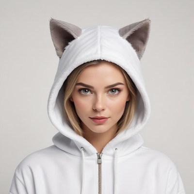 Woman in cat ear hoodie