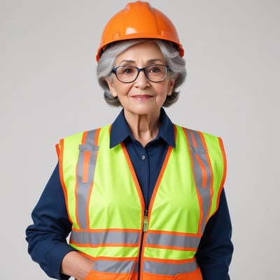 Senior woman in construction attire