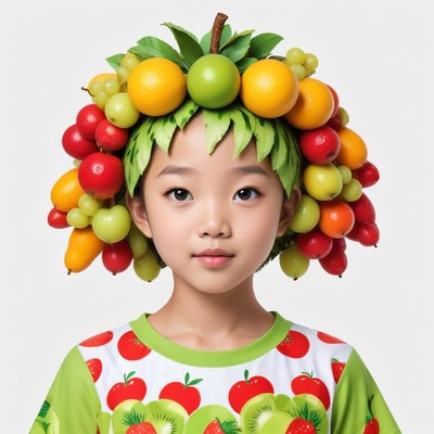 Girl with fruit hairpiece playful style