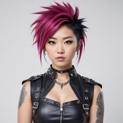 Edgy fashion with vibrant hairstyle and tattoos