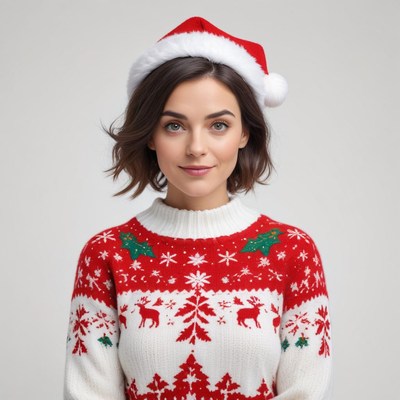 Joyful woman in festive sweater