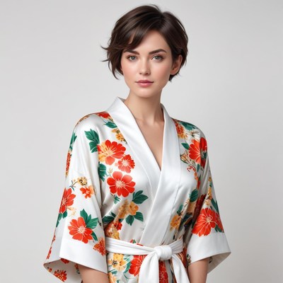Elegant woman in floral robe