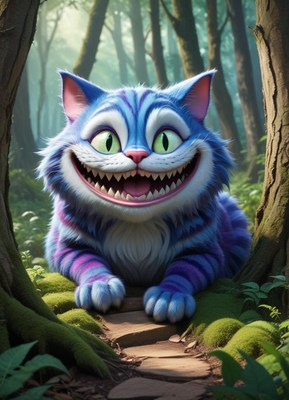 Charming cat in an enchanted forest