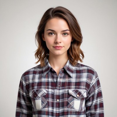 Young woman in checkered shirt