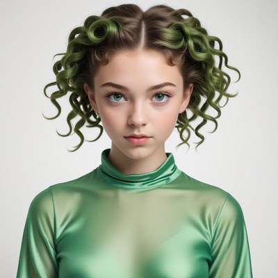Vibrant green hair and outfit