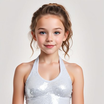 Young girl in sparkling outfit poses