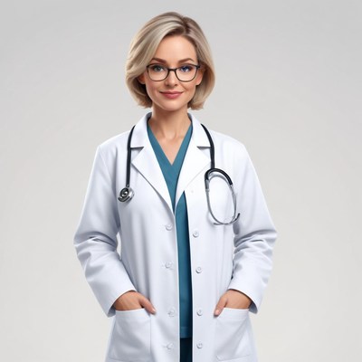 Confident female doctor in white coat
