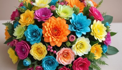 Colorful artificial flower arrangement display