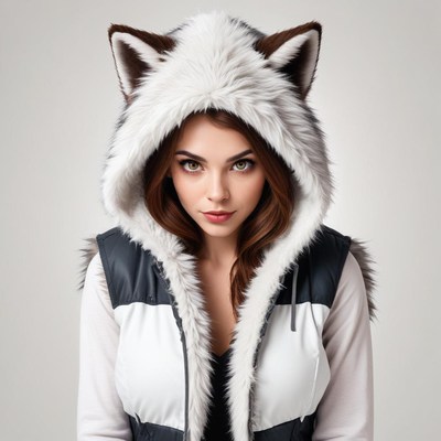 Woman in furry hooded vest