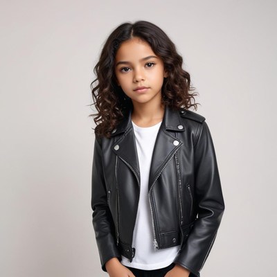 Young girl in stylish leather jacket