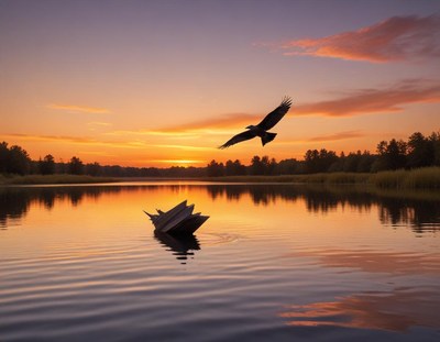 Sunset reflection over serene lake