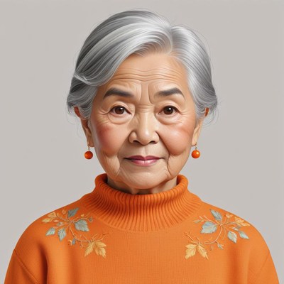 Elderly woman in orange sweater