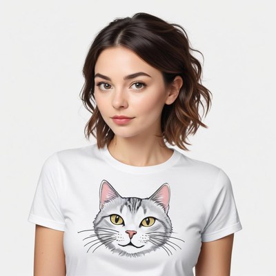 Cat print t-shirt worn by model