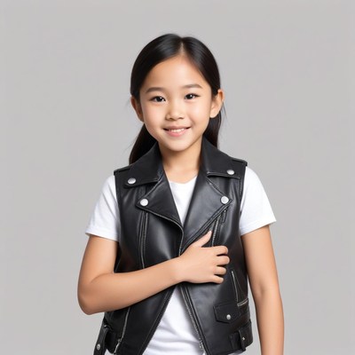 Young girl in stylish leather vest