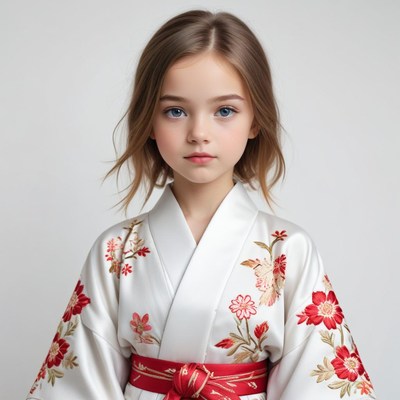 Girl in traditional kimono with floral designs