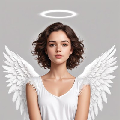 Young woman with angel wings and halo