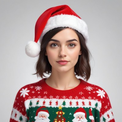 Holiday sweater and santa hat celebration
