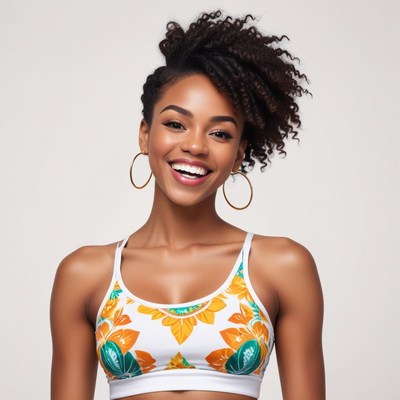 Smiling model in floral activewear