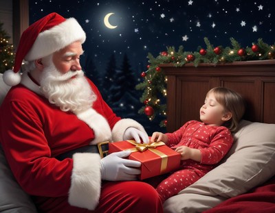 Santa giving gift to child