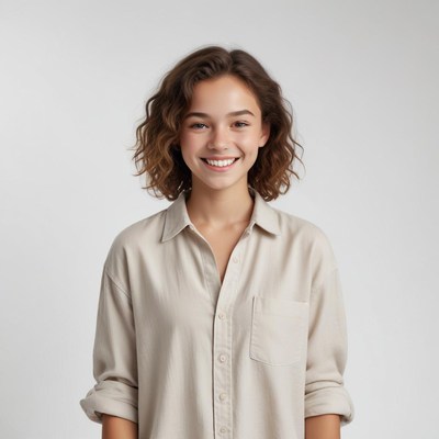 Smiling young woman with curly hair