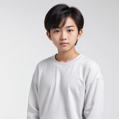 Young boy in plain white shirt