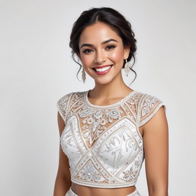 Smiling woman in elegant attire