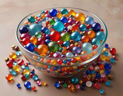 Colorful glass marbles in a bowl