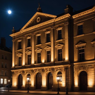 Historic building illuminated at night