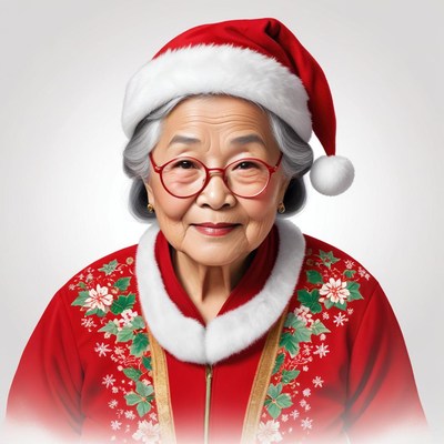 Festive elderly woman in santa hat
