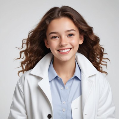 Smiling young woman in lab coat