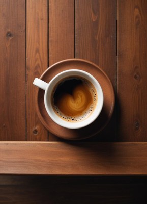 Warm cup of coffee on wooden table