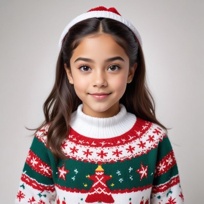 Girl wearing festive holiday sweater