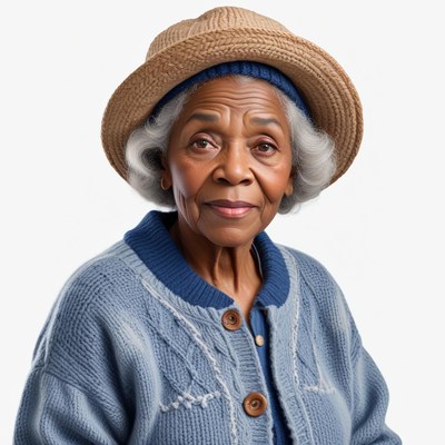 Elderly woman in cozy attire