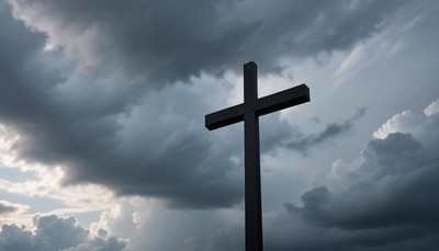 Dark clouds over a cross