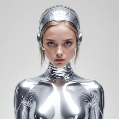 Futuristic model in silver outfit
